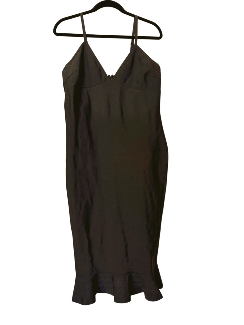 Classic Black Spaghetti Strap Midi Dress with Ruffle Peplum Mermaid Hem